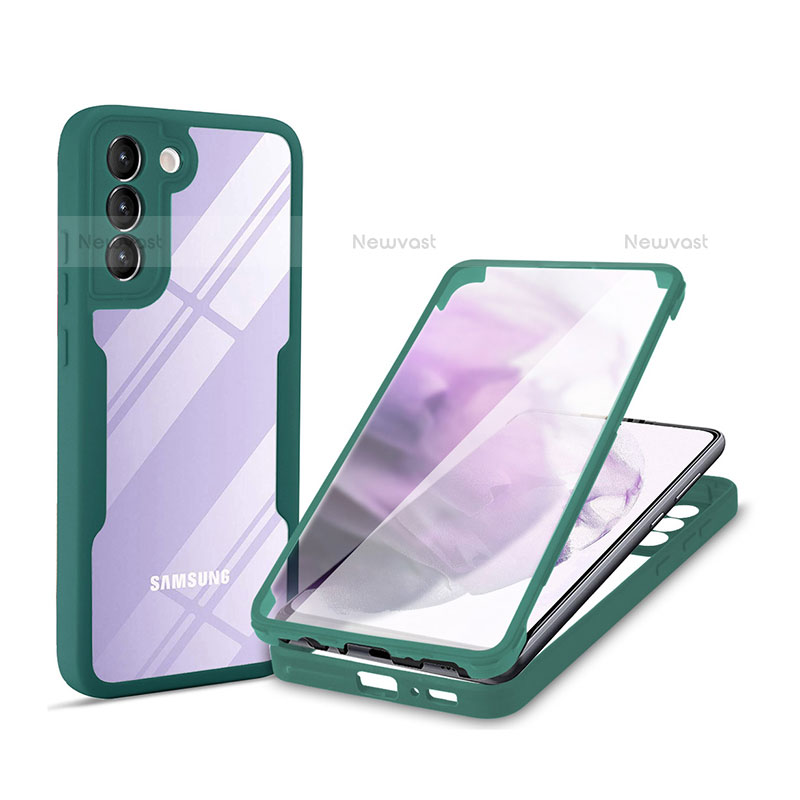 Silicone Transparent Frame Case Cover 360 Degrees for Samsung Galaxy S21 5G Green