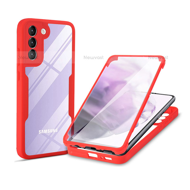 Silicone Transparent Frame Case Cover 360 Degrees for Samsung Galaxy S21 FE 5G Red