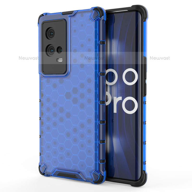 Silicone Transparent Frame Case Cover 360 Degrees for Vivo iQOO 8 Pro 5G Blue