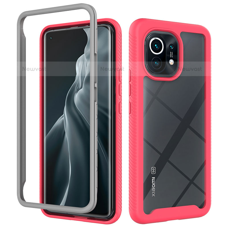 Silicone Transparent Frame Case Cover 360 Degrees for Xiaomi Mi 11 5G Hot Pink