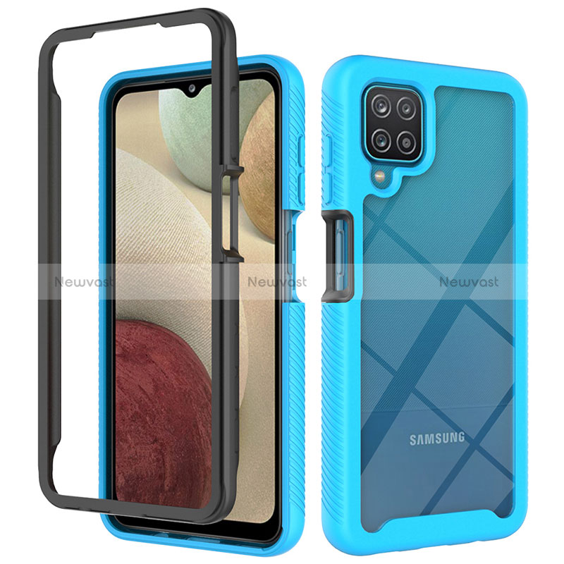 Silicone Transparent Frame Case Cover 360 Degrees JX2 for Samsung Galaxy A12 Nacho Sky Blue