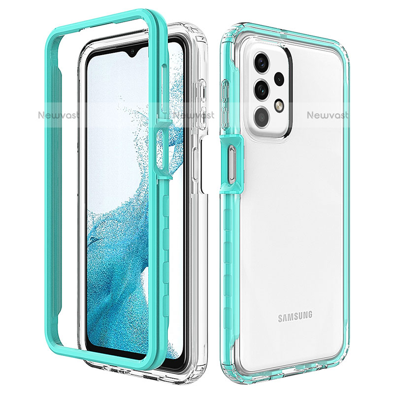 Silicone Transparent Frame Case Cover 360 Degrees JX2 for Samsung Galaxy A23 5G Sky Blue