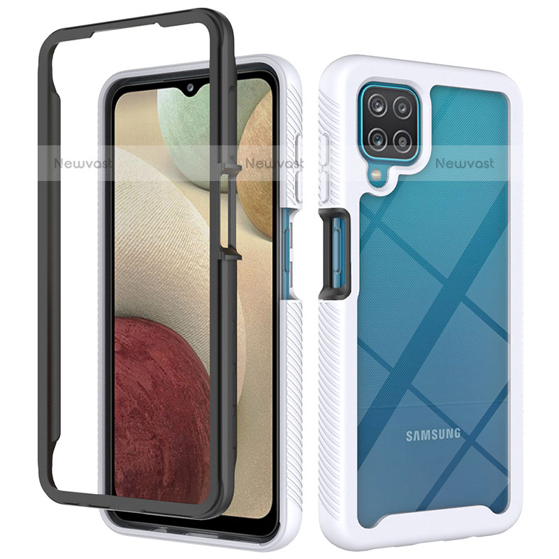 Silicone Transparent Frame Case Cover 360 Degrees JX2 for Samsung Galaxy F12 White