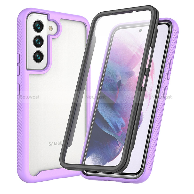 Silicone Transparent Frame Case Cover 360 Degrees M01 for Samsung Galaxy S22 Plus 5G Purple
