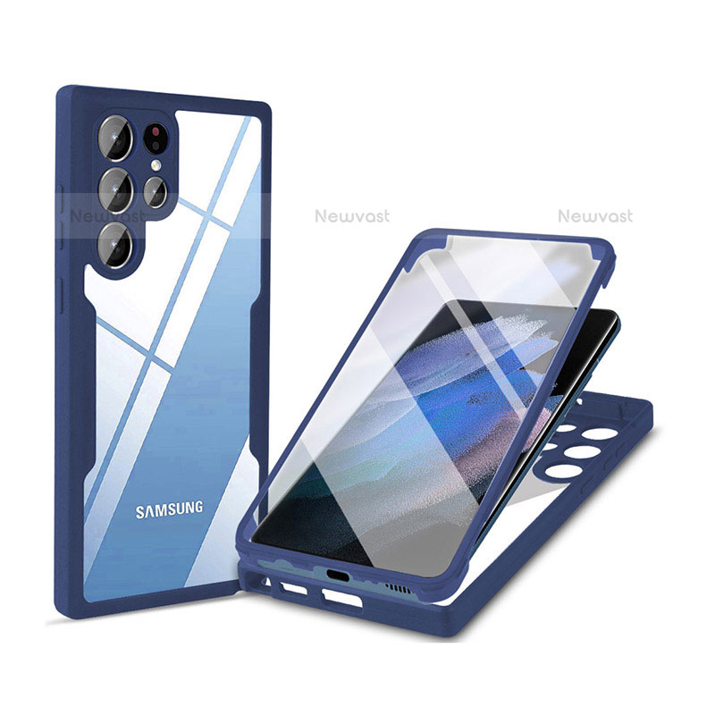 Silicone Transparent Frame Case Cover 360 Degrees M01 for Samsung Galaxy S22 Ultra 5G Blue