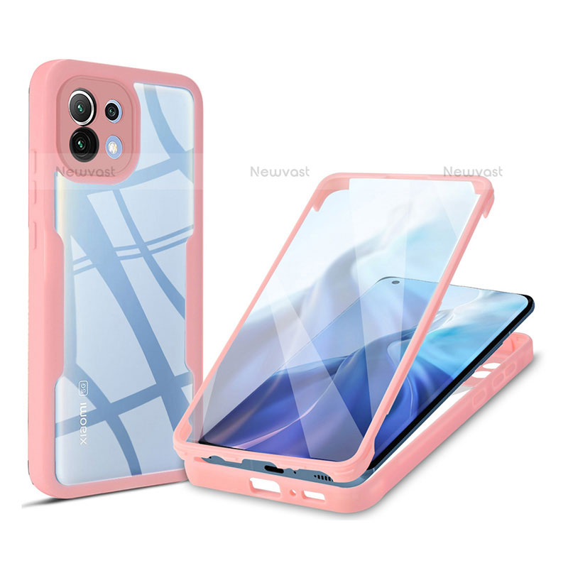 Silicone Transparent Frame Case Cover 360 Degrees M01 for Xiaomi Mi 11 5G Pink