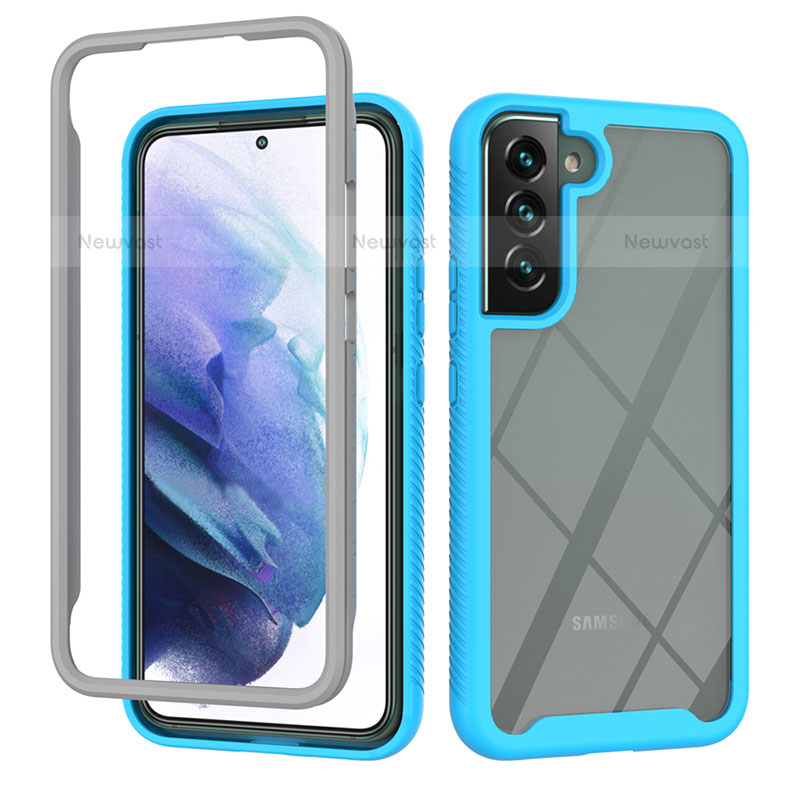 Silicone Transparent Frame Case Cover 360 Degrees M02 for Samsung Galaxy S21 Plus 5G Sky Blue