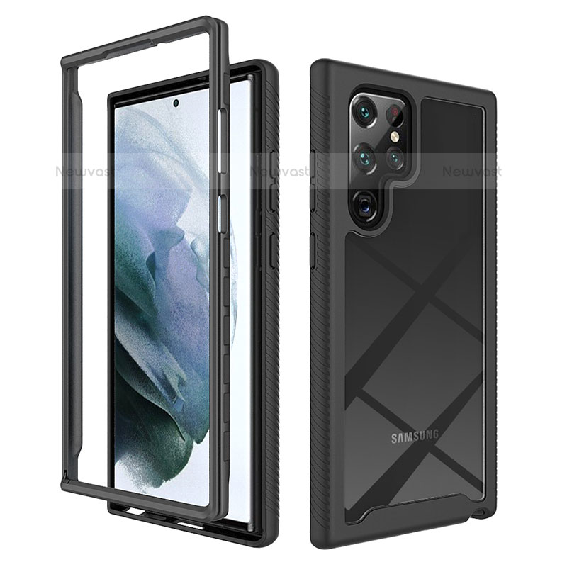 Silicone Transparent Frame Case Cover 360 Degrees M02 for Samsung Galaxy S21 Ultra 5G Black