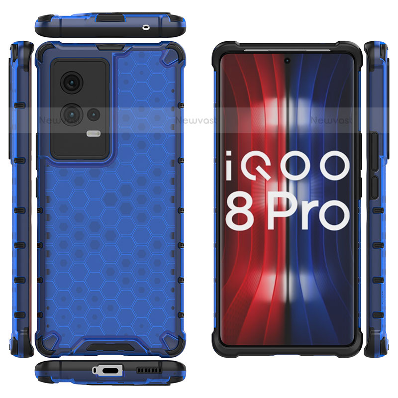 Silicone Transparent Frame Case Cover 360 Degrees M03 for Vivo iQOO 8 Pro 5G Blue