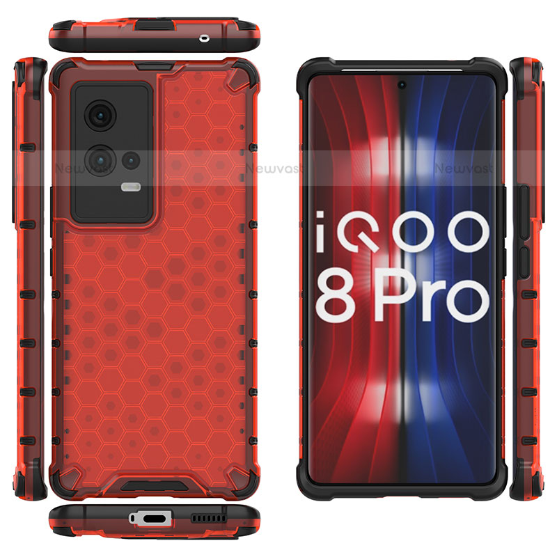 Silicone Transparent Frame Case Cover 360 Degrees M03 for Vivo iQOO 8 Pro 5G Red