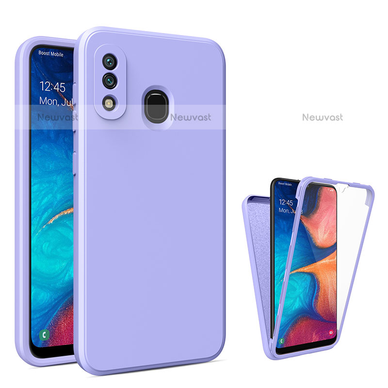 Silicone Transparent Frame Case Cover 360 Degrees MJ1 for Samsung Galaxy A20 Clove Purple