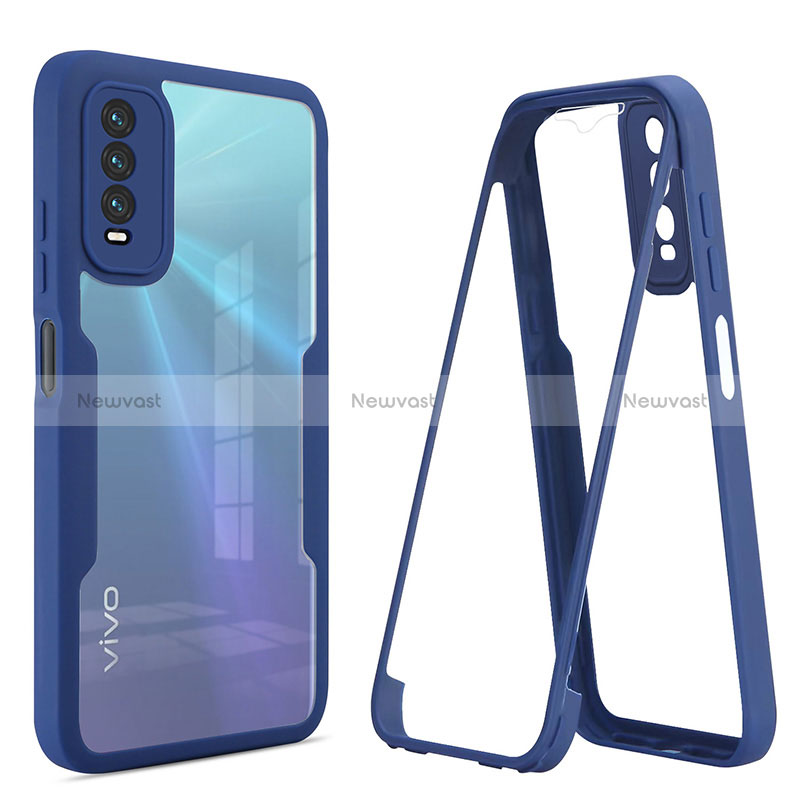Silicone Transparent Frame Case Cover 360 Degrees MJ1 for Vivo Y11s Blue