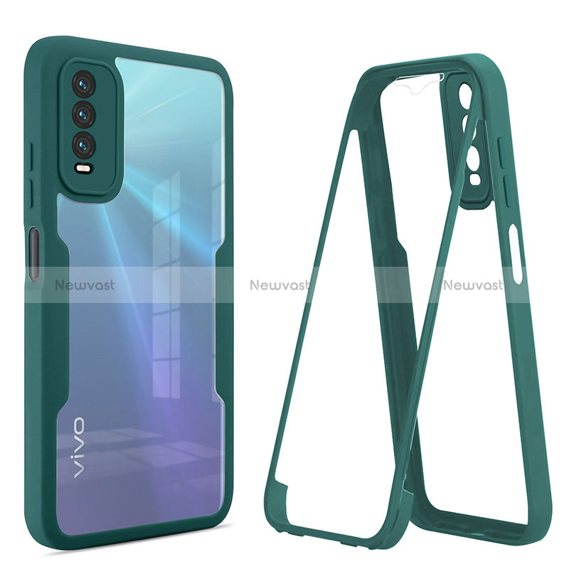 Silicone Transparent Frame Case Cover 360 Degrees MJ1 for Vivo Y11s Green
