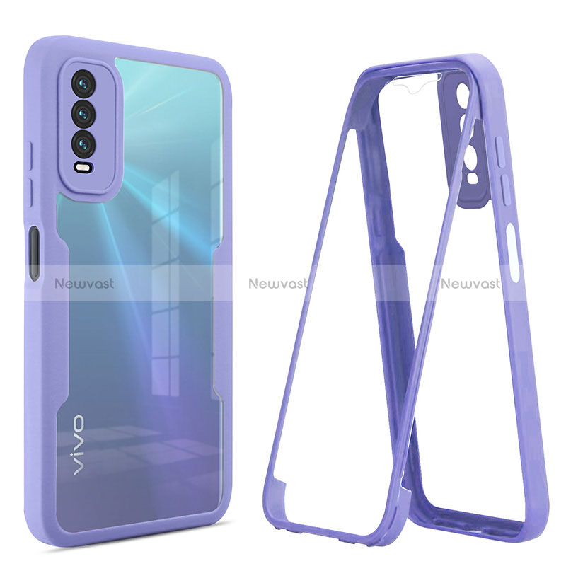 Silicone Transparent Frame Case Cover 360 Degrees MJ1 for Vivo Y20 Purple