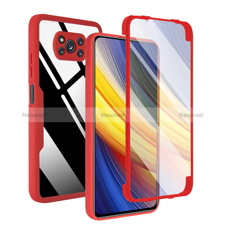 Silicone Transparent Frame Case Cover 360 Degrees MJ1 for Xiaomi Poco X3 NFC Red