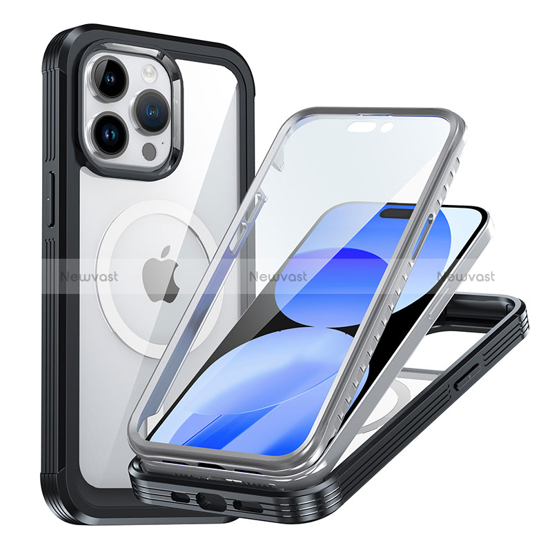 Silicone Transparent Frame Case Cover 360 Degrees with Mag-Safe Magnetic AC1 for Apple iPhone 14 Pro Black
