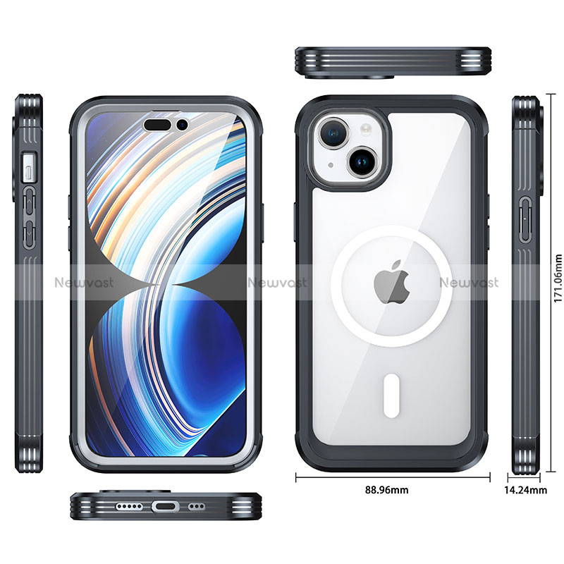 Silicone Transparent Frame Case Cover 360 Degrees with Mag-Safe Magnetic T01 for Apple iPhone 14 Plus