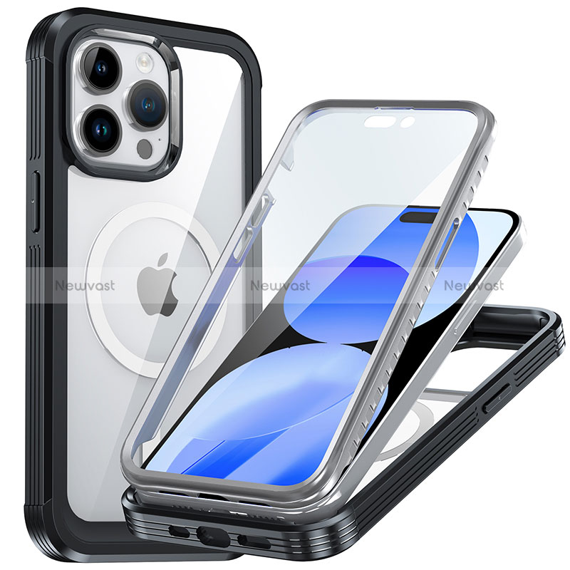 Silicone Transparent Frame Case Cover 360 Degrees with Mag-Safe Magnetic T01 for Apple iPhone 14 Pro