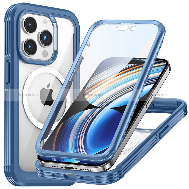 Silicone Transparent Frame Case Cover 360 Degrees with Mag-Safe Magnetic T01 for Apple iPhone 14 Pro