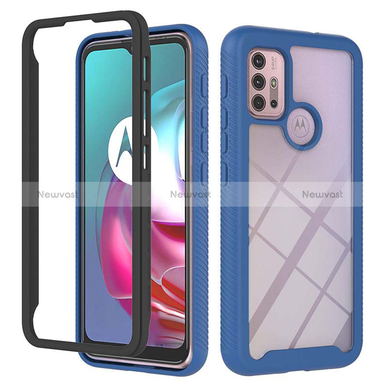 Silicone Transparent Frame Case Cover 360 Degrees YB2 for Motorola Moto G10 Blue