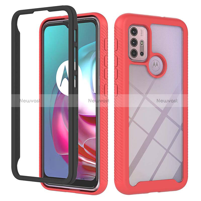 Silicone Transparent Frame Case Cover 360 Degrees YB2 for Motorola Moto G10 Power Red