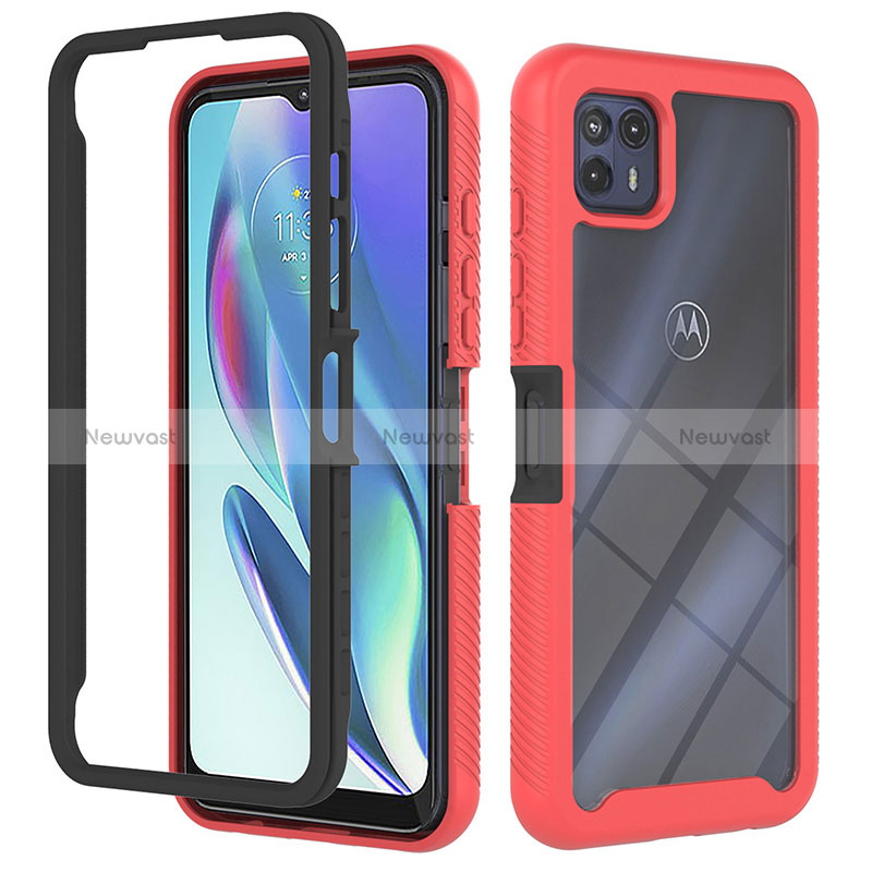 Silicone Transparent Frame Case Cover 360 Degrees YB2 for Motorola Moto G50 5G Red
