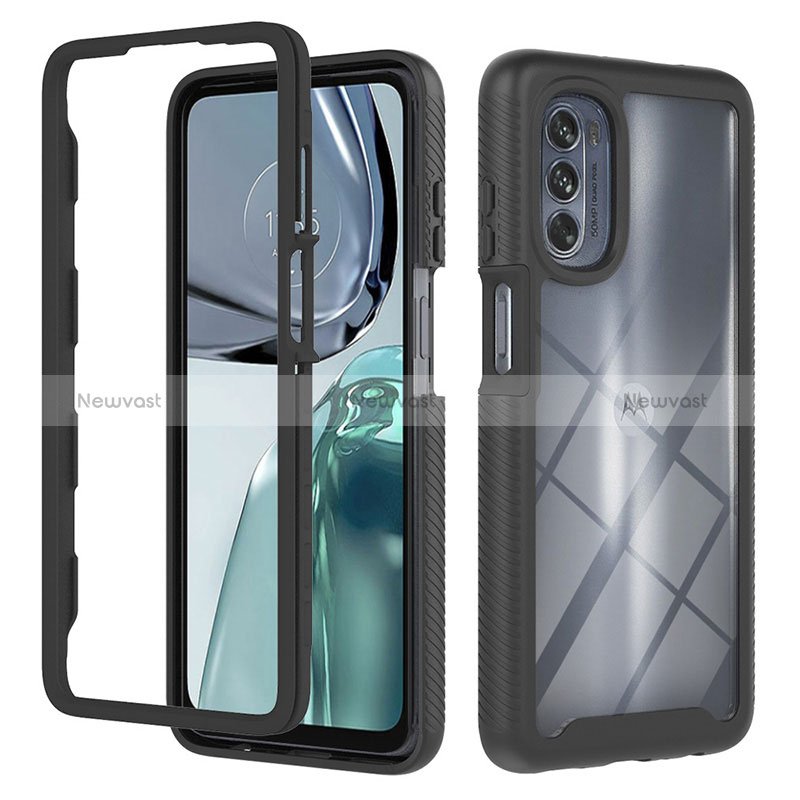 Silicone Transparent Frame Case Cover 360 Degrees YB2 for Motorola Moto G62 5G Black