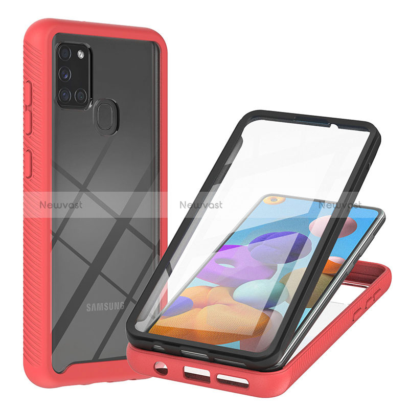 Silicone Transparent Frame Case Cover 360 Degrees YB2 for Samsung Galaxy A21s Red