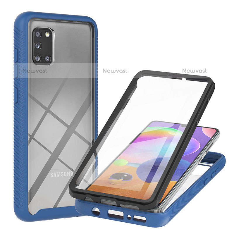 Silicone Transparent Frame Case Cover 360 Degrees YB2 for Samsung Galaxy A31 Blue