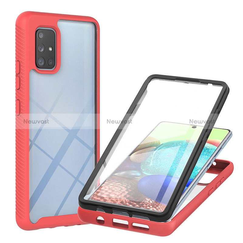 Silicone Transparent Frame Case Cover 360 Degrees YB2 for Samsung Galaxy A71 5G Red