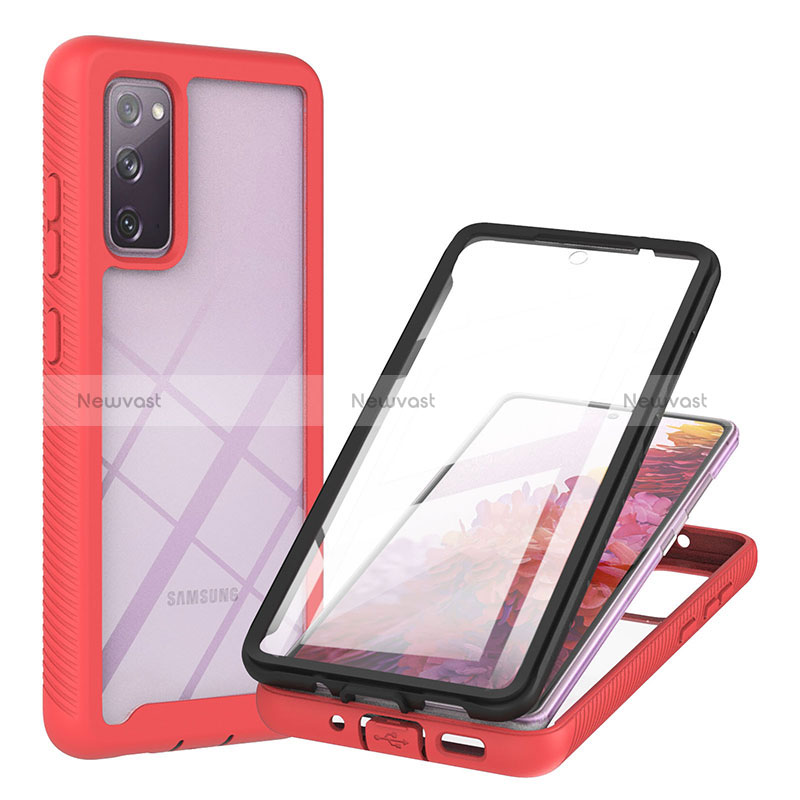 Silicone Transparent Frame Case Cover 360 Degrees YB2 for Samsung Galaxy S20 FE (2022) 5G Red