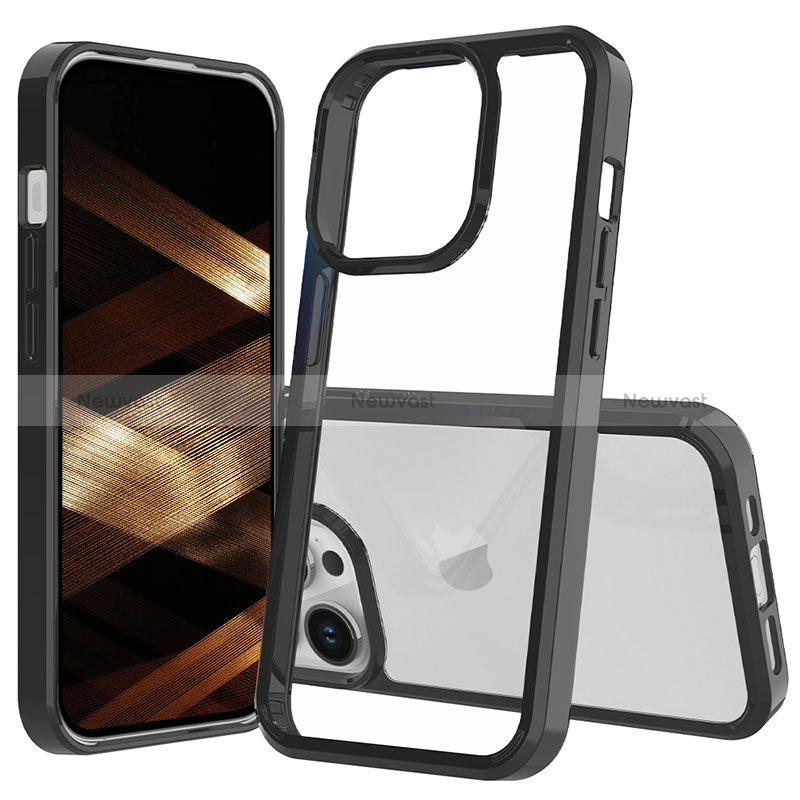 Silicone Transparent Frame Case Cover 360 Degrees ZJ1 for Apple iPhone 14 Pro Black