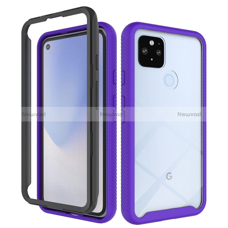 Silicone Transparent Frame Case Cover 360 Degrees ZJ1 for Google Pixel 4a 5G Clove Purple