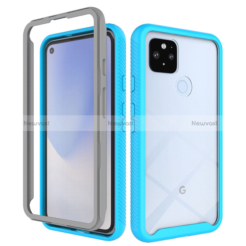 Silicone Transparent Frame Case Cover 360 Degrees ZJ1 for Google Pixel 4a 5G Sky Blue