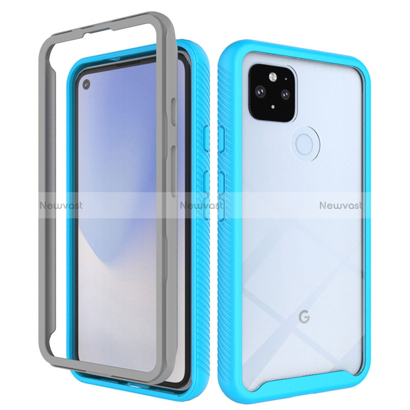 Silicone Transparent Frame Case Cover 360 Degrees ZJ1 for Google Pixel 5 XL 5G