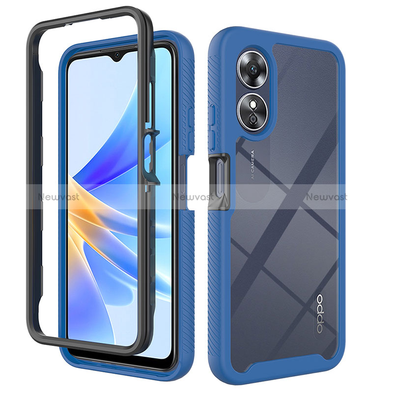 Silicone Transparent Frame Case Cover 360 Degrees ZJ1 for Oppo A17 Blue