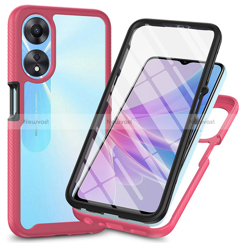 Silicone Transparent Frame Case Cover 360 Degrees ZJ1 for Oppo A58 5G