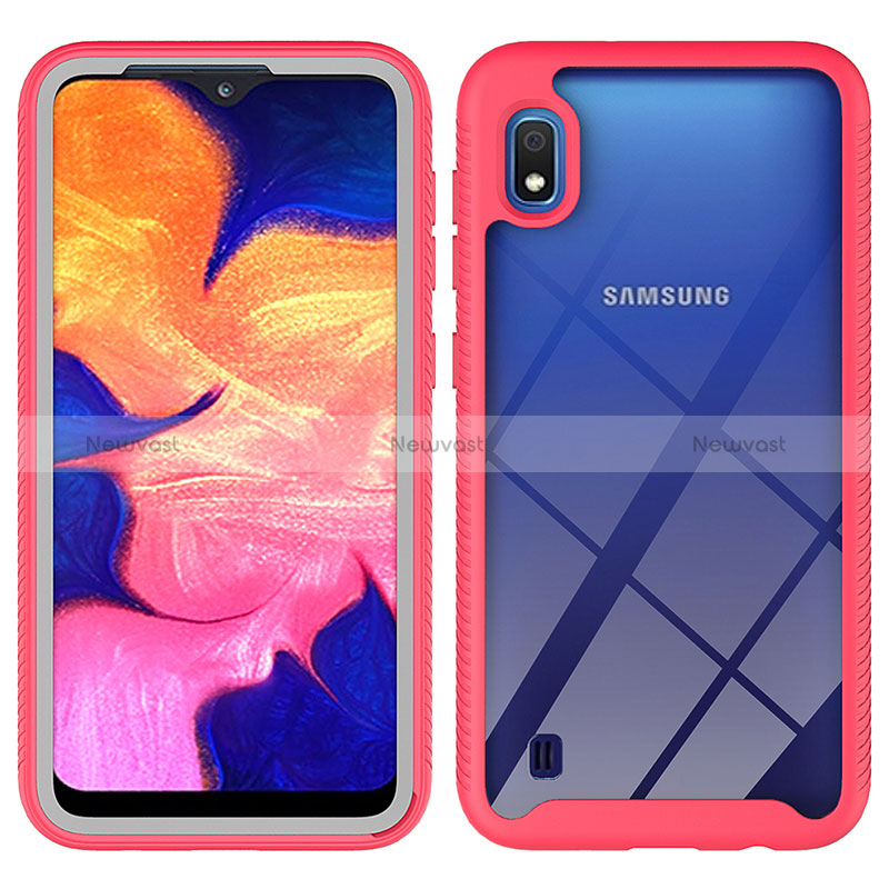 Silicone Transparent Frame Case Cover 360 Degrees ZJ1 for Samsung Galaxy A10 Hot Pink