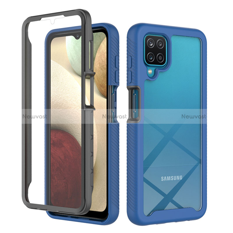 Silicone Transparent Frame Case Cover 360 Degrees ZJ1 for Samsung Galaxy A12 Nacho Blue