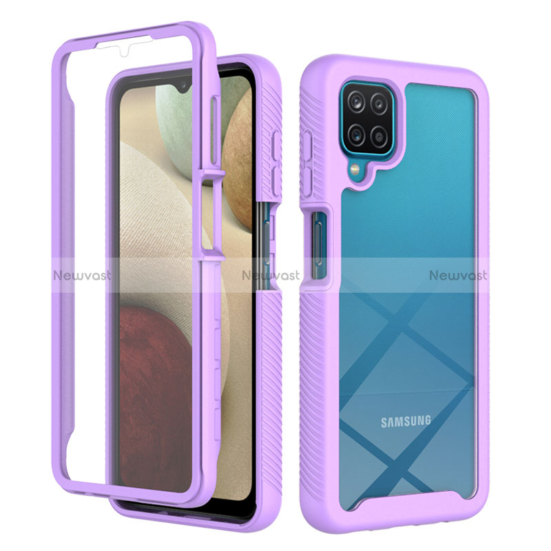 Silicone Transparent Frame Case Cover 360 Degrees ZJ1 for Samsung Galaxy A12 Nacho Clove Purple