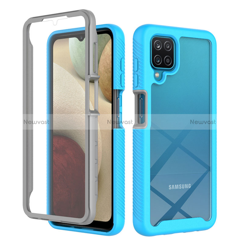 Silicone Transparent Frame Case Cover 360 Degrees ZJ1 for Samsung Galaxy A12 Nacho Sky Blue