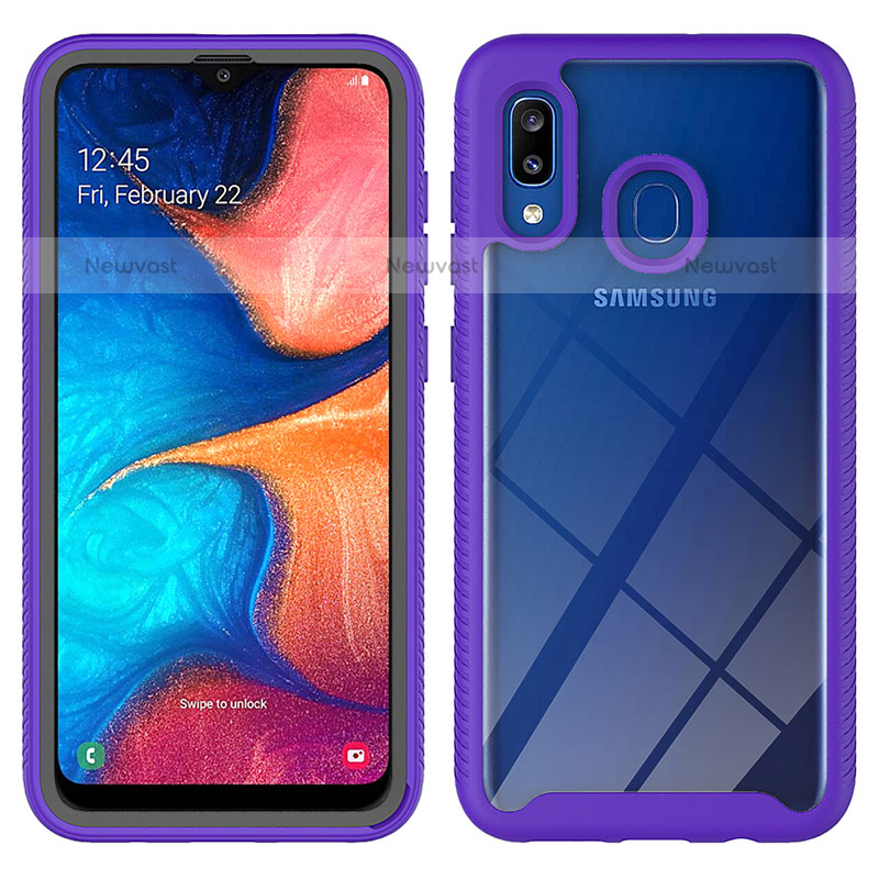 Silicone Transparent Frame Case Cover 360 Degrees ZJ1 for Samsung Galaxy A20 Purple