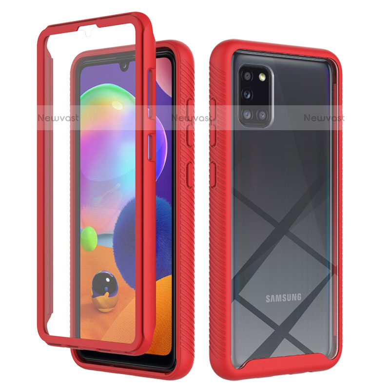 Silicone Transparent Frame Case Cover 360 Degrees ZJ1 for Samsung Galaxy A31 Red