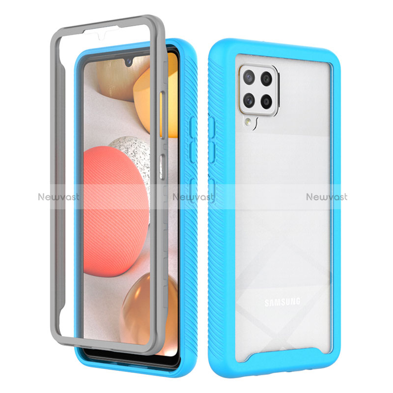 Silicone Transparent Frame Case Cover 360 Degrees ZJ1 for Samsung Galaxy A42 5G Sky Blue