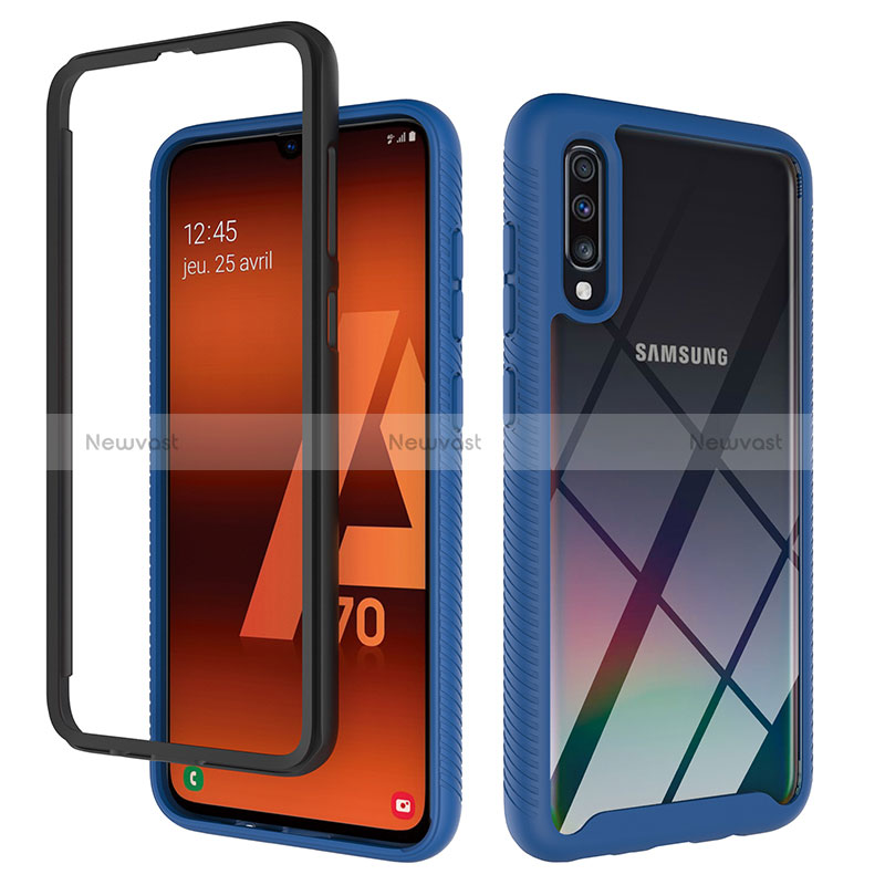Silicone Transparent Frame Case Cover 360 Degrees ZJ1 for Samsung Galaxy A70 Blue