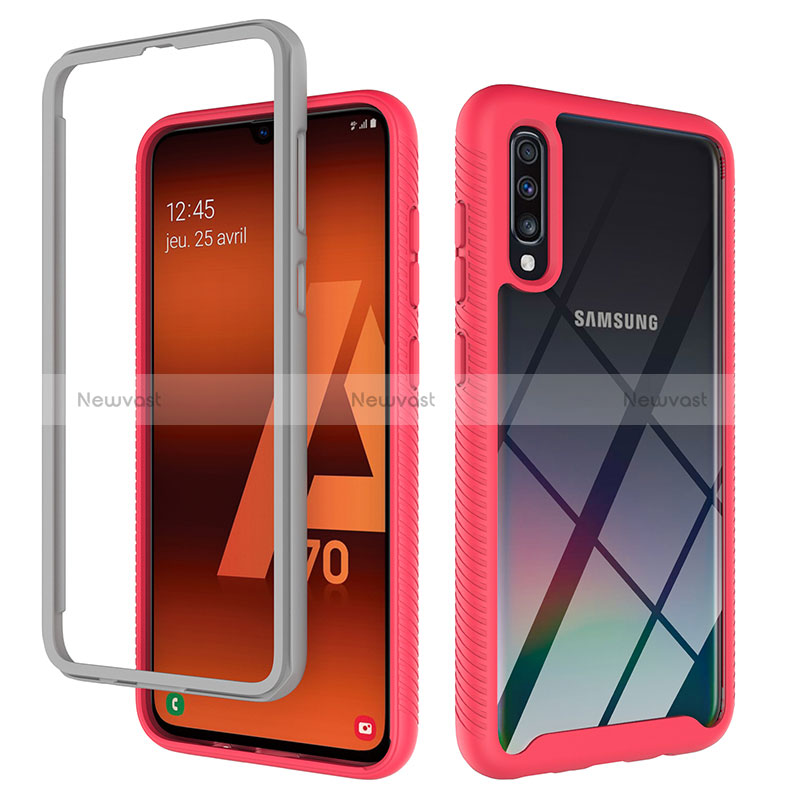Silicone Transparent Frame Case Cover 360 Degrees ZJ1 for Samsung Galaxy A70 Hot Pink