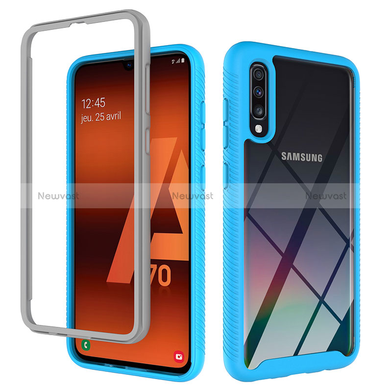 Silicone Transparent Frame Case Cover 360 Degrees ZJ1 for Samsung Galaxy A70 Sky Blue