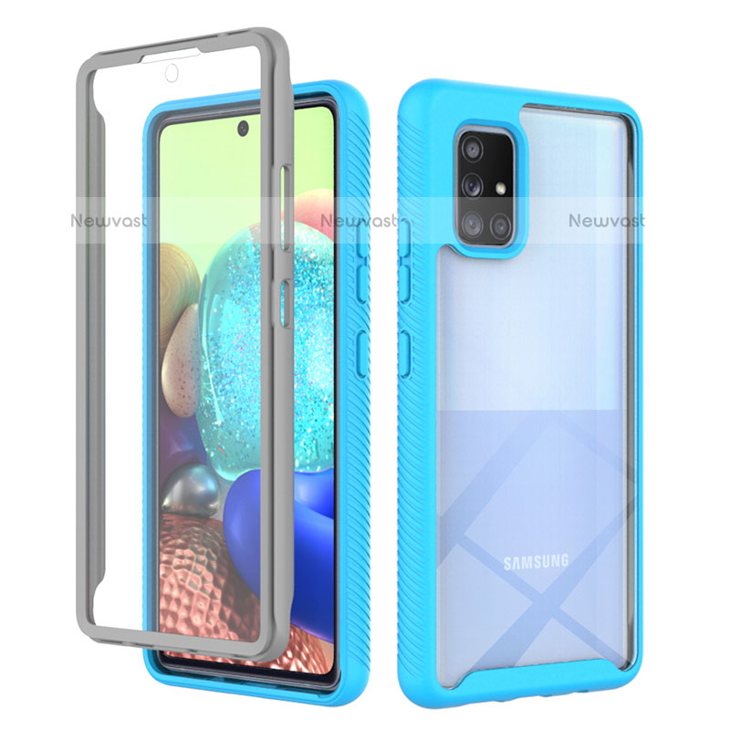 Silicone Transparent Frame Case Cover 360 Degrees ZJ1 for Samsung Galaxy A71 4G A715 Sky Blue