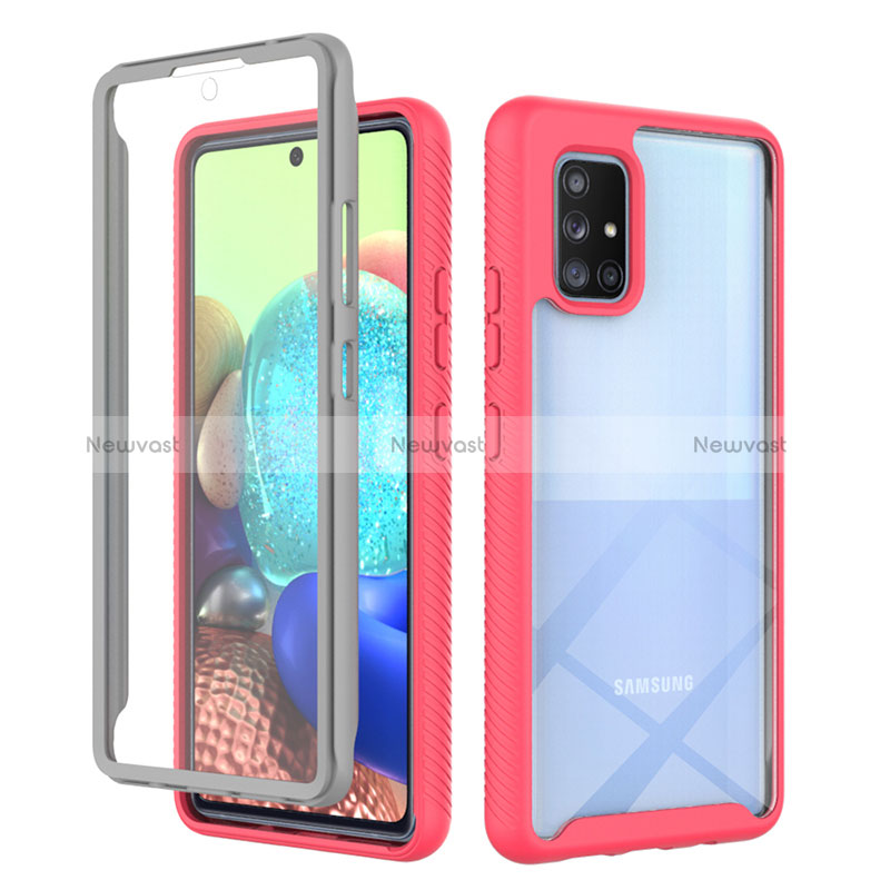 Silicone Transparent Frame Case Cover 360 Degrees ZJ1 for Samsung Galaxy A71 5G Hot Pink