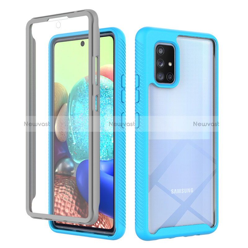 Silicone Transparent Frame Case Cover 360 Degrees ZJ1 for Samsung Galaxy A71 5G Sky Blue